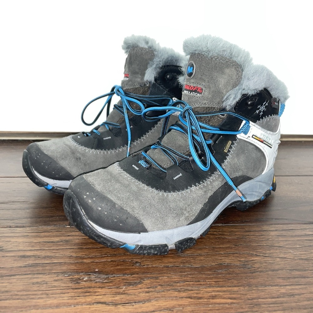 Merrell Thermo Arc 6 Beluga Boots Womens Size 9 Gray Suede Waterproof Lace Up